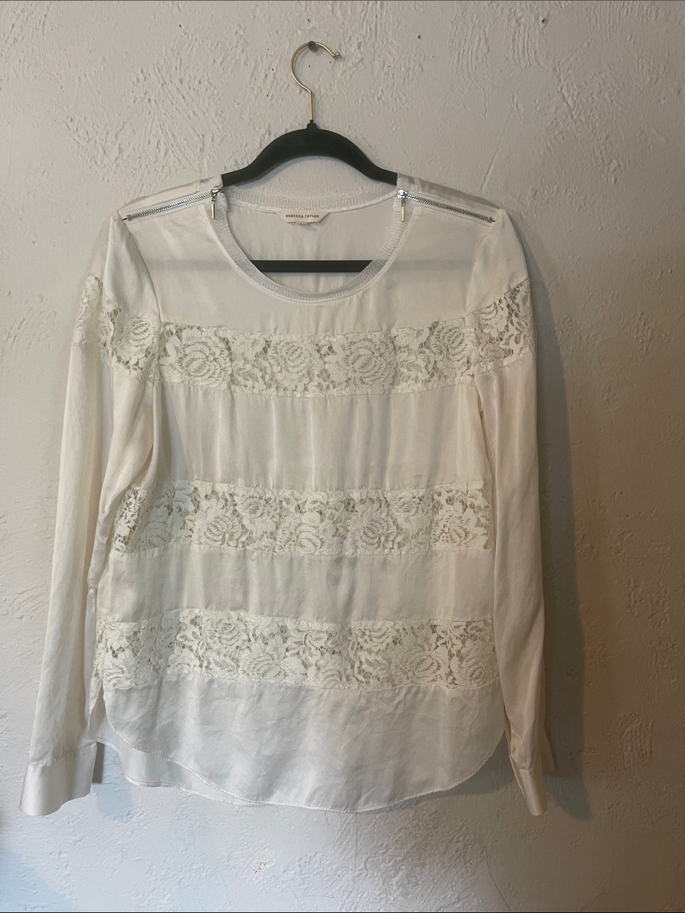 Rebecca Taylor Lace Panel Long-Sleeve Top - White